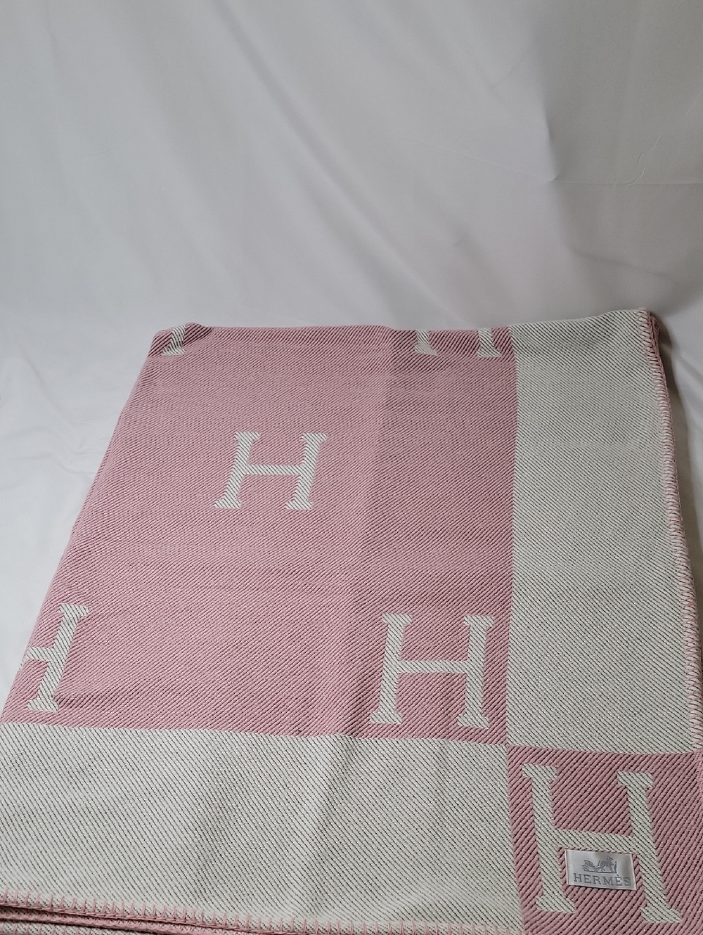 Hermes Pink and White H Logo Throw Blanket